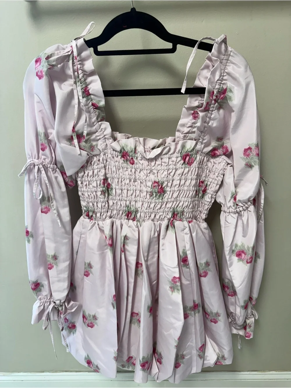 LoveShackFancy Pink Floral Smocked Puff-Sleeve Blouse